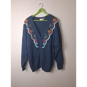 Classic Expressions Embroidered Floral Cardigan Sweater 20W Boho Cottagecore